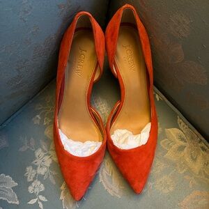 Jcrew D’Orsay Pumps Heels in Red Orange Suede Size 8